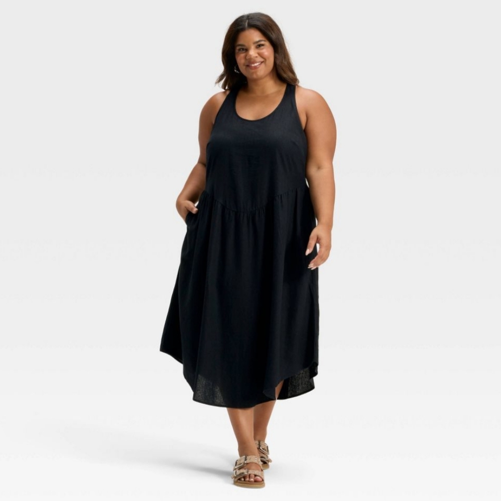 NWT Black Drop Waist A-line Midi Dress Size 1X